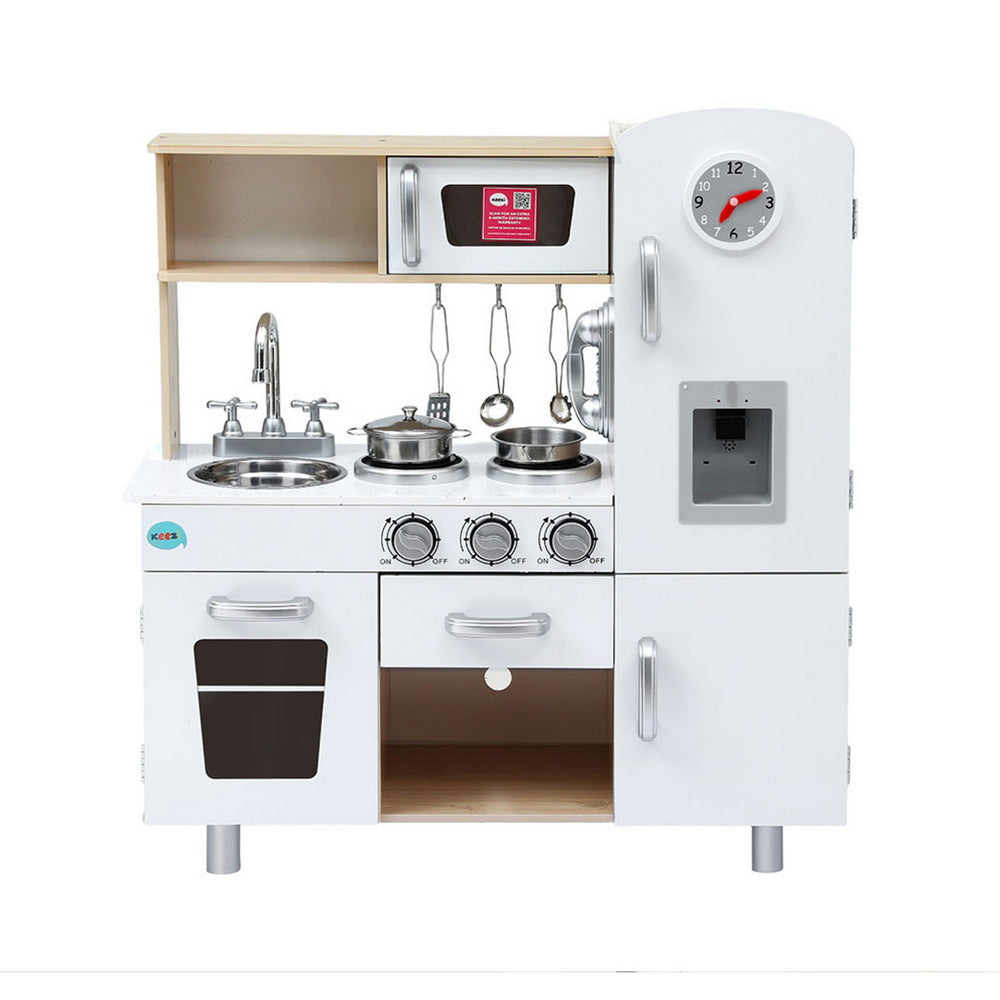 Keezi Kids Kitchen Play Set Wooden Pretend Toys Cooking Children Clock Beige-3