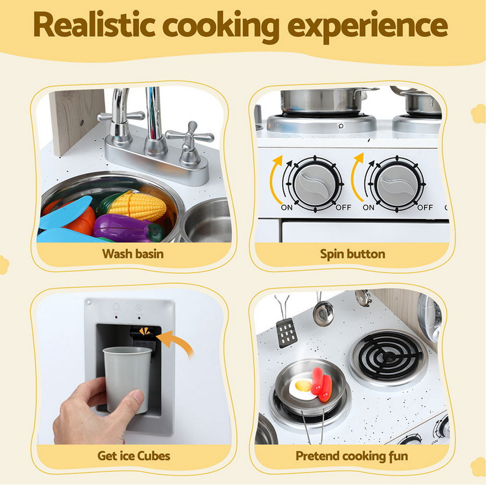 Keezi Kids Kitchen Play Set Wooden Pretend Toys Cooking Children Clock Beige-5