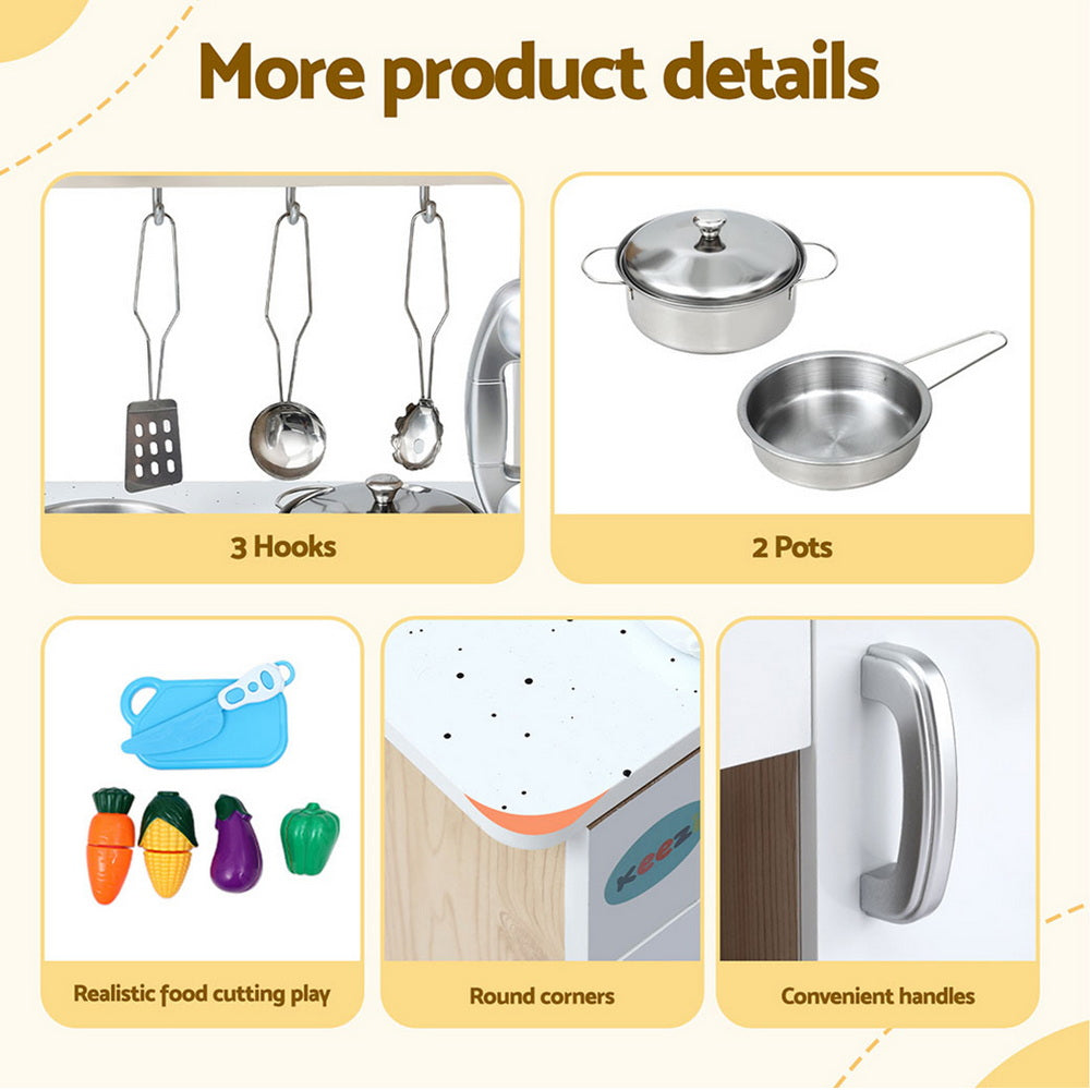 Keezi Kids Kitchen Play Set Wooden Pretend Toys Cooking Children Clock Beige-6