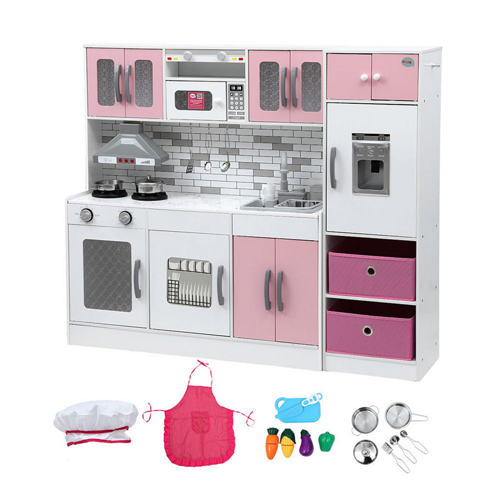 Keezi Kids Kitchen Playset 2-Piece Wooden Pretend Play Coffee Maker Toy 100CM Pink-1