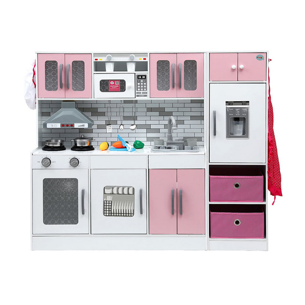 Keezi Kids Kitchen Playset 2-Piece Wooden Pretend Play Coffee Maker Toy 100CM Pink-3