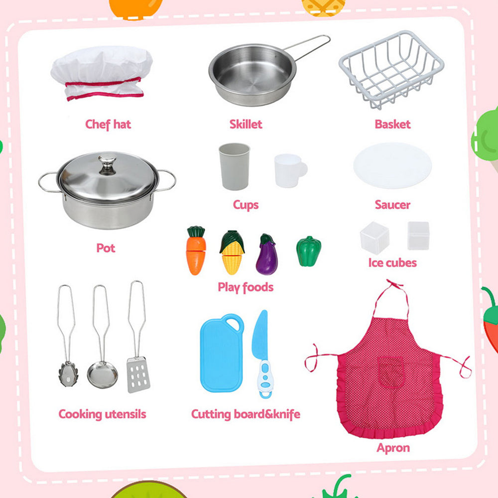 Keezi Kids Kitchen Playset 2-Piece Wooden Pretend Play Coffee Maker Toy 100CM Pink-4