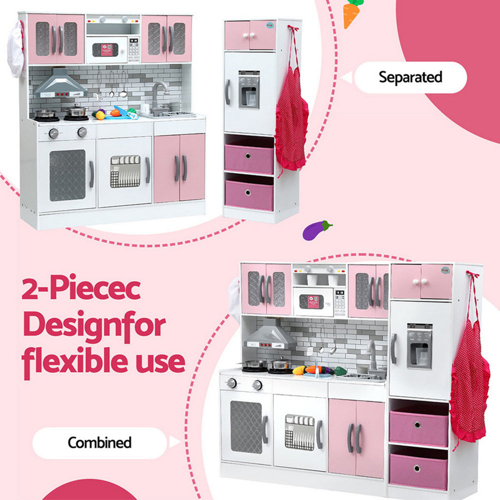 Keezi Kids Kitchen Playset 2-Piece Wooden Pretend Play Coffee Maker Toy 100CM Pink-5