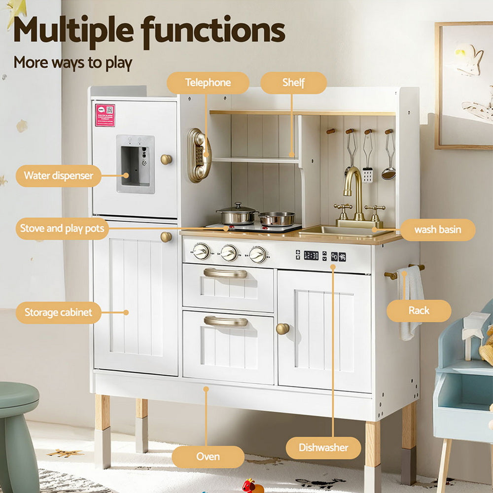 Keezi Kids Kitchen Play Set Wooden Pretend Toys Cooking Children Storage Golden-4