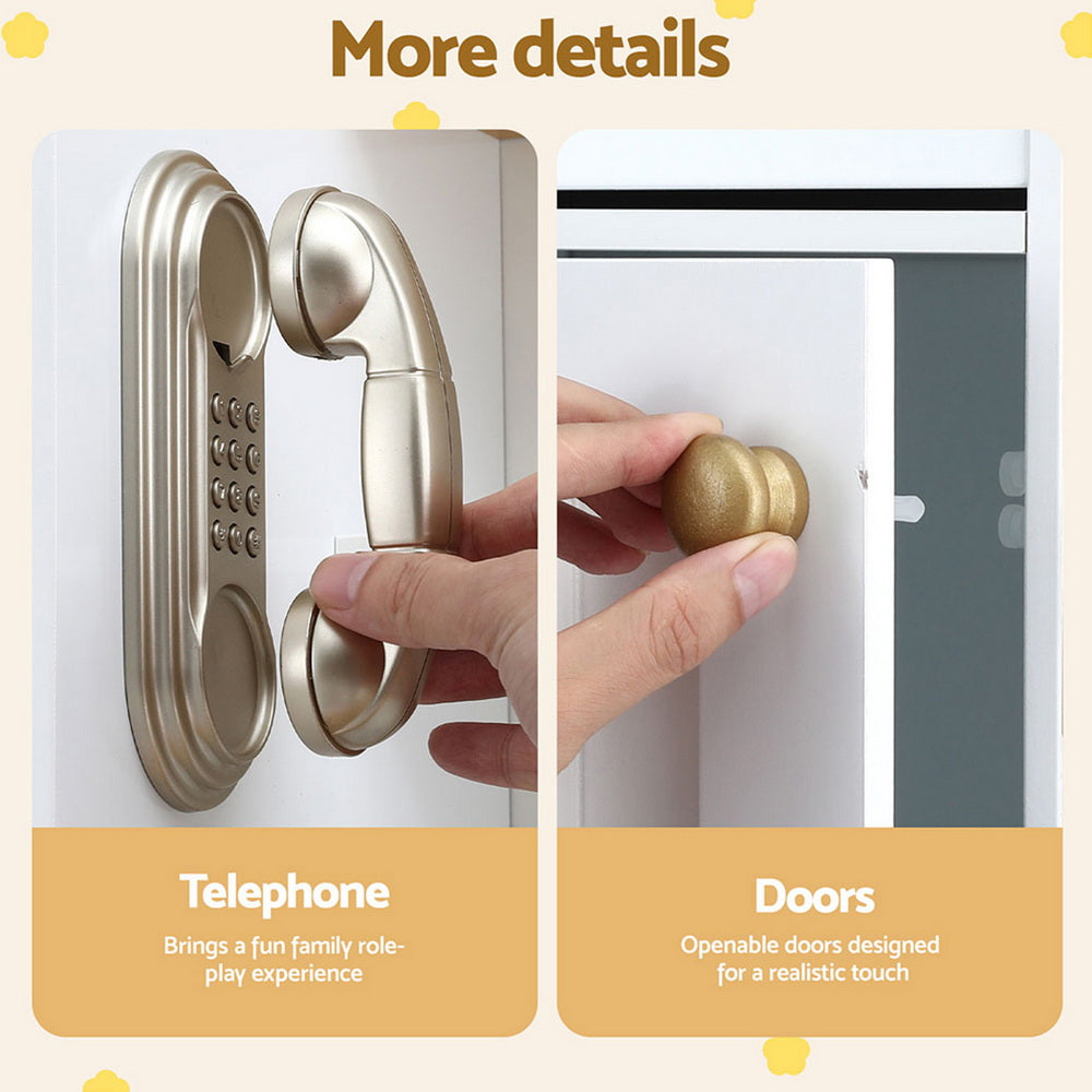 Keezi Kids Kitchen Play Set Wooden Pretend Toys Cooking Children Storage Golden-6