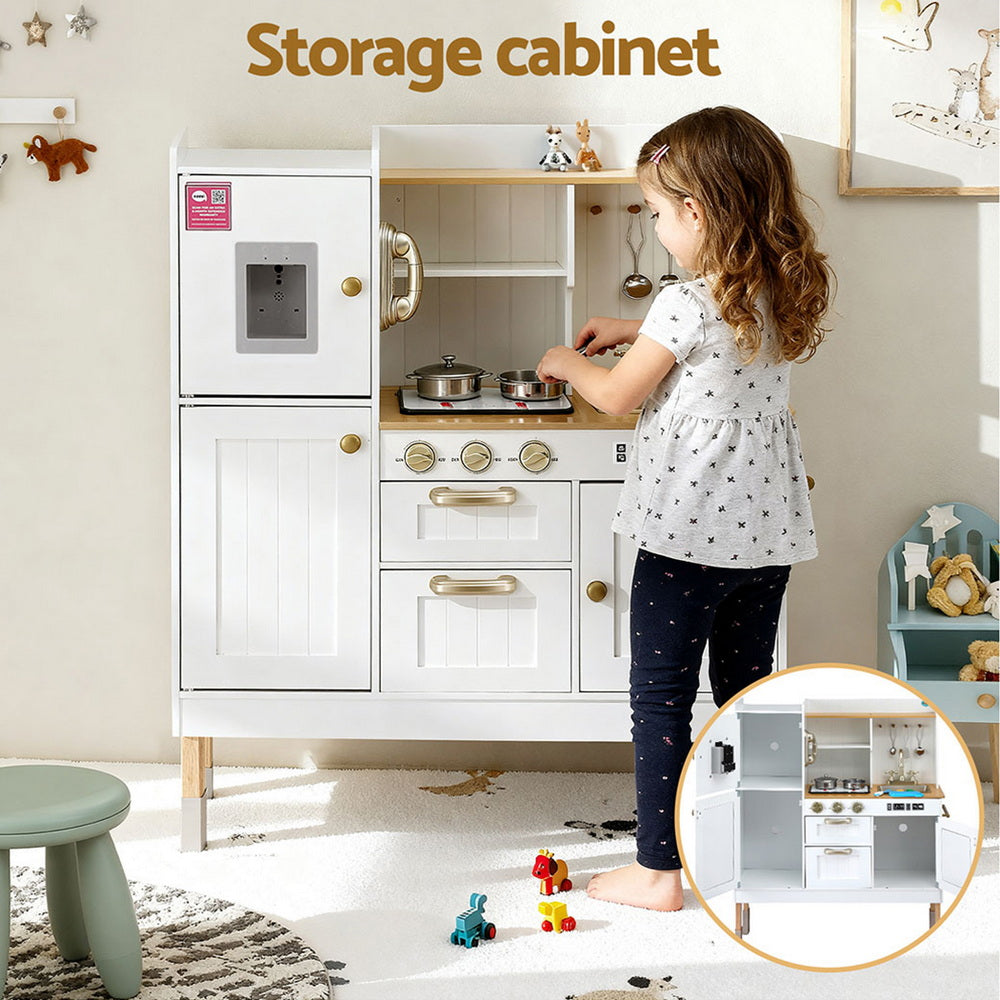 Keezi Kids Kitchen Play Set Wooden Pretend Toys Cooking Children Storage Golden-7