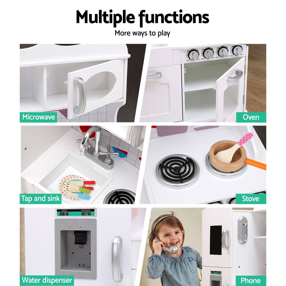 Keezi Kids Kitchen Play Set Wooden Pretend Toys Cooking Children Food White-5