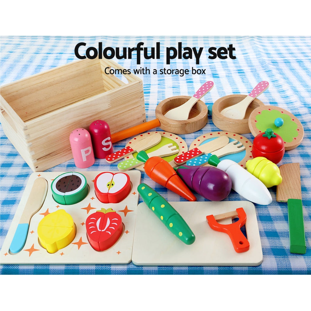 Keezi Kids Kitchen Play Set Wooden Pretend Toys Cooking Children Food White-6