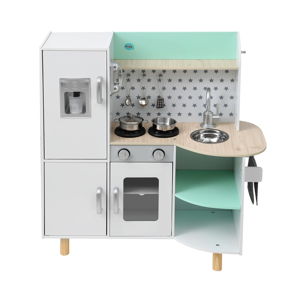 Keezi Kids Wooden Pretend Kitchen Play Sets Cooking Toys Oven Fridge 85CM Green-2