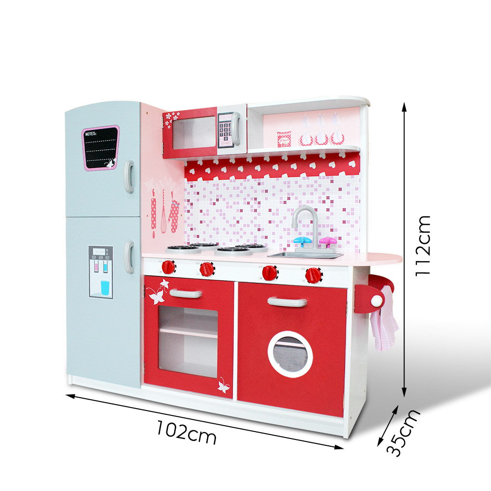 Keezi Kids Kitchen Play Set Wooden Pretend Toys Cooking Children Fridge Oven Red-6