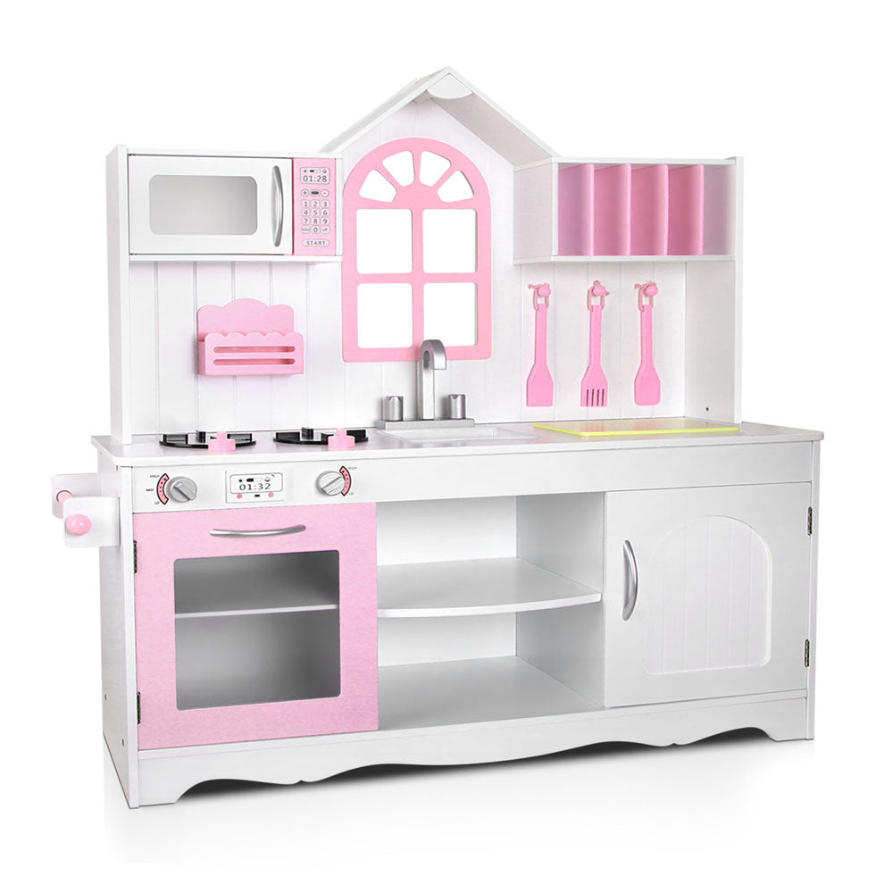 Keezi Kids Kitchen Play Set Wooden Pretend Toys Cooking Children Storage Cabinet-0