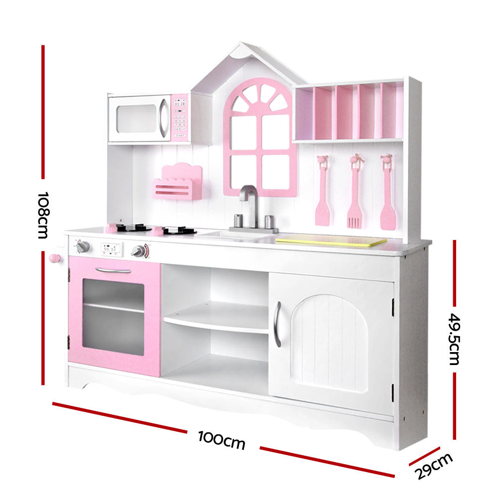 Keezi Kids Kitchen Play Set Wooden Pretend Toys Cooking Children Storage Cabinet-1