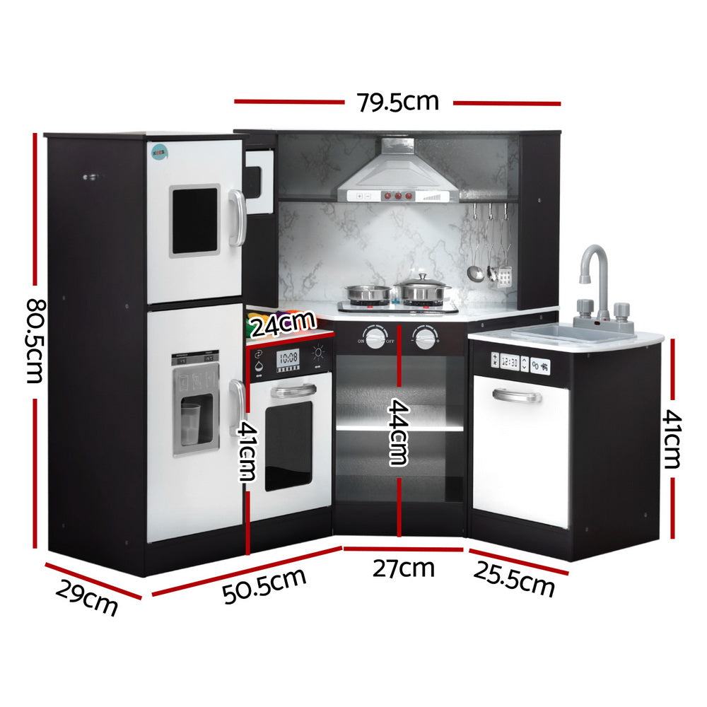 Keezi Kids Kitchen Play Set Wooden Pretend Cooking Playset w/Sounds Lights Black-1