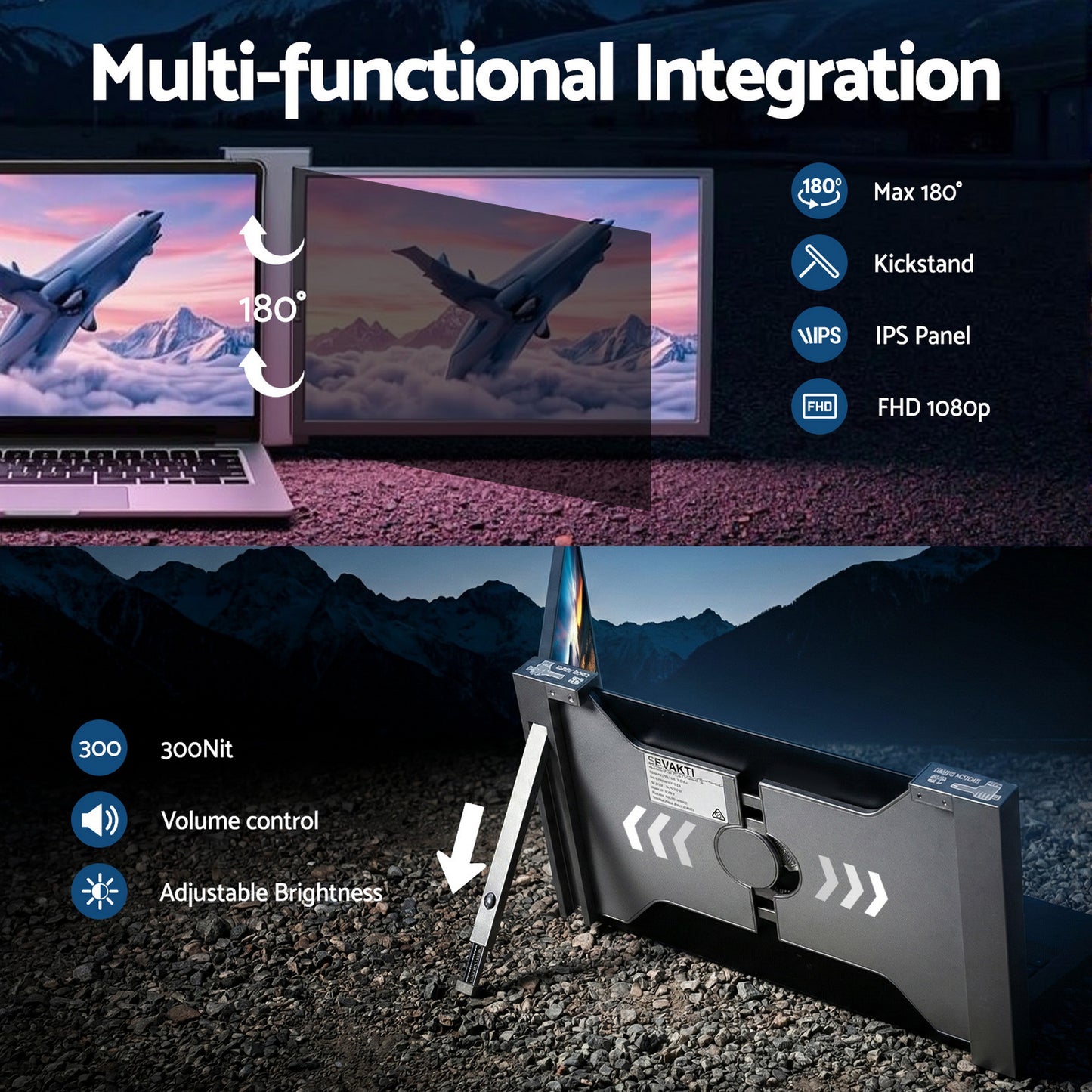 Devanti Portable Monitor Laptop Screen Extender Dual Display 1080P IPS USB C