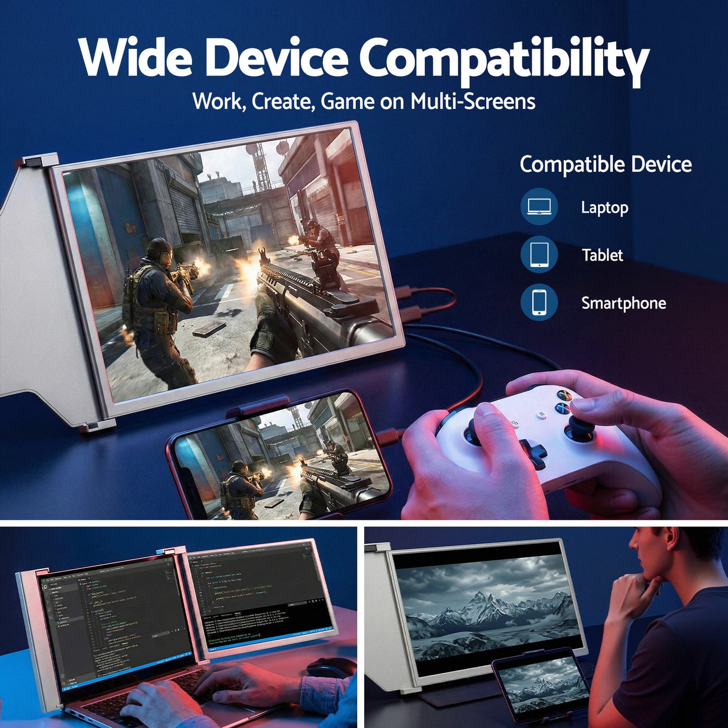 Devanti Portable Monitor Laptop Screen Extender Dual Display 1080P IPS USB C