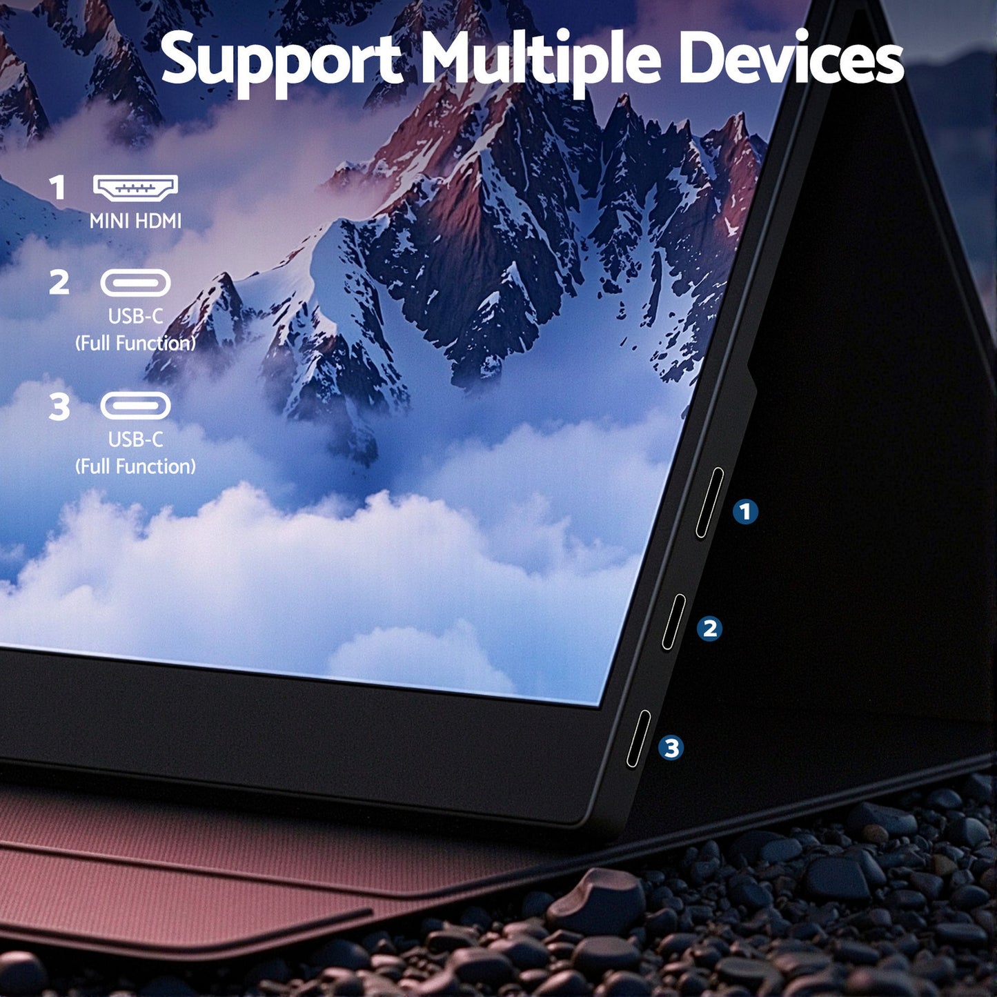 Devanti Portable Monitor Laptop Extender USB C Travel Display 16 Inch Black