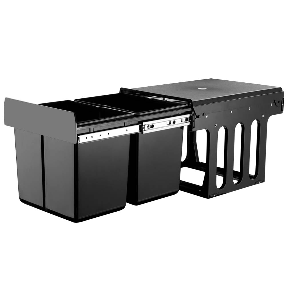 Cefito Pull Out Bin Kitchen Double Basket 2X15L Black-0