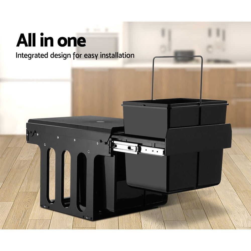 Cefito Pull Out Bin Kitchen Double Basket 2X15L Black-5