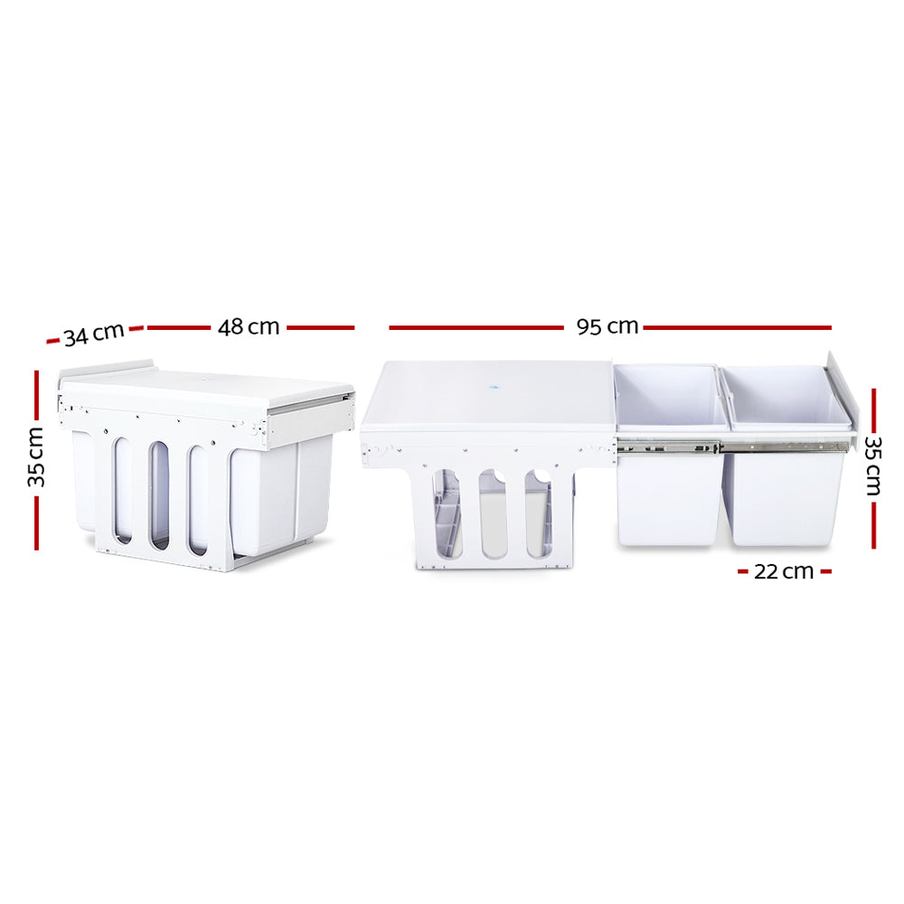 Cefito Pull Out Bin Kitchen Double Basket 2X15L White-1