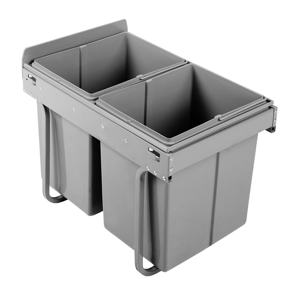 Cefito Pull Out Bin Kitchen Double Basket 2X20L Grey-3