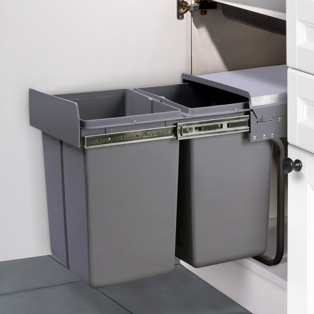 Cefito Pull Out Bin Kitchen Double Basket 2X20L Grey-7