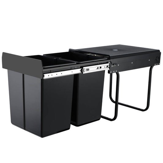 Cefito Pull Out Bin Kitchen Double Basket 2X20L Black-0