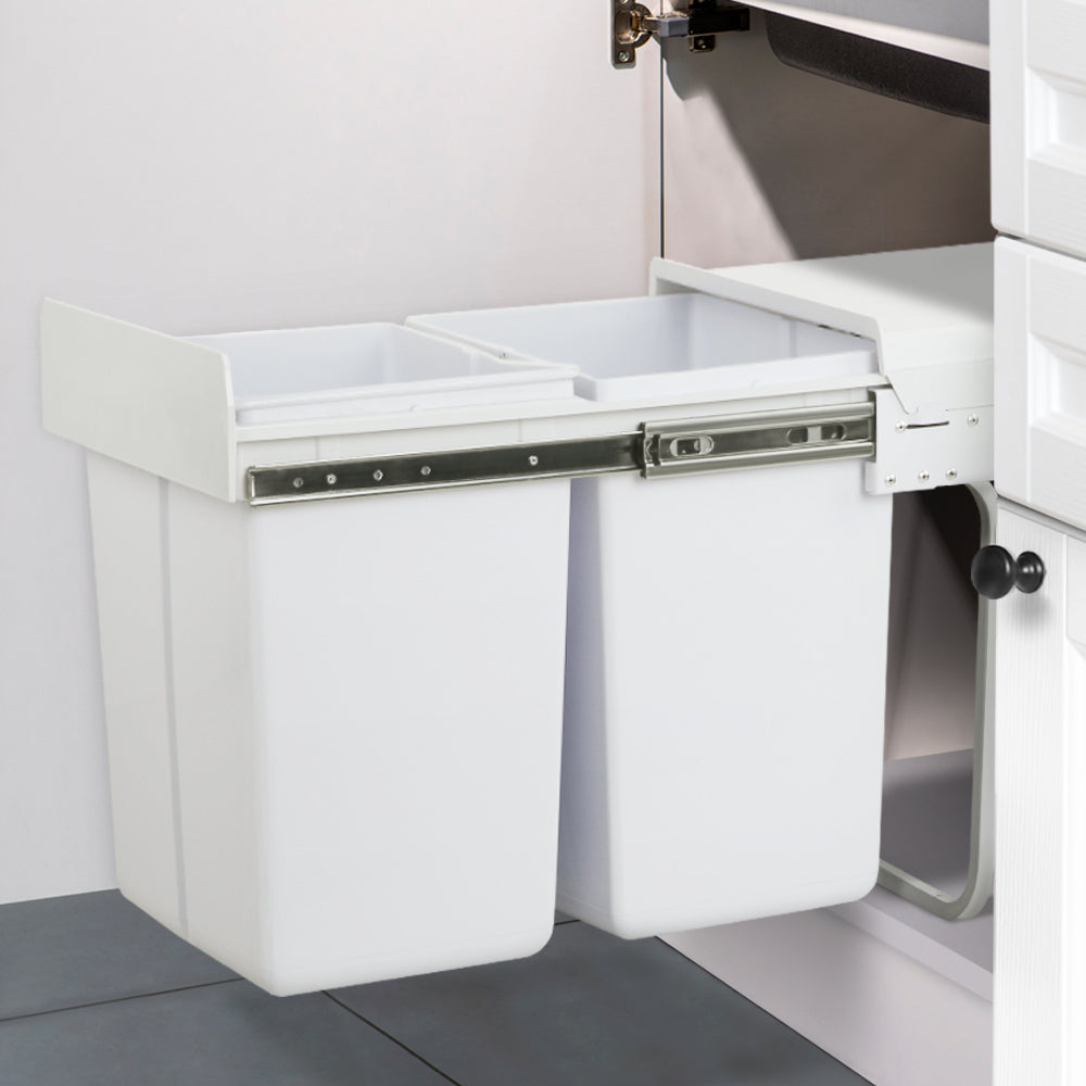 Cefito Pull Out Bin Kitchen Double Basket 2X20L White-7