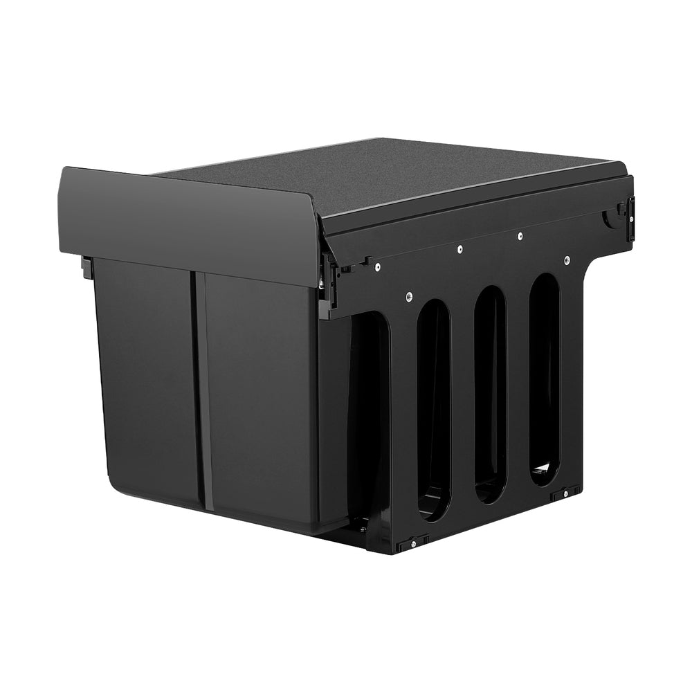 Cefito Pull Out Bin Kitchen Triple Slide Garbage Rubbish Bins Basket Blcak 31L-2