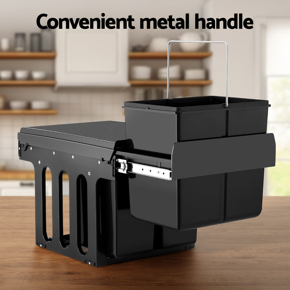 Cefito Pull Out Bin Kitchen Triple Slide Garbage Rubbish Bins Basket Blcak 31L-4