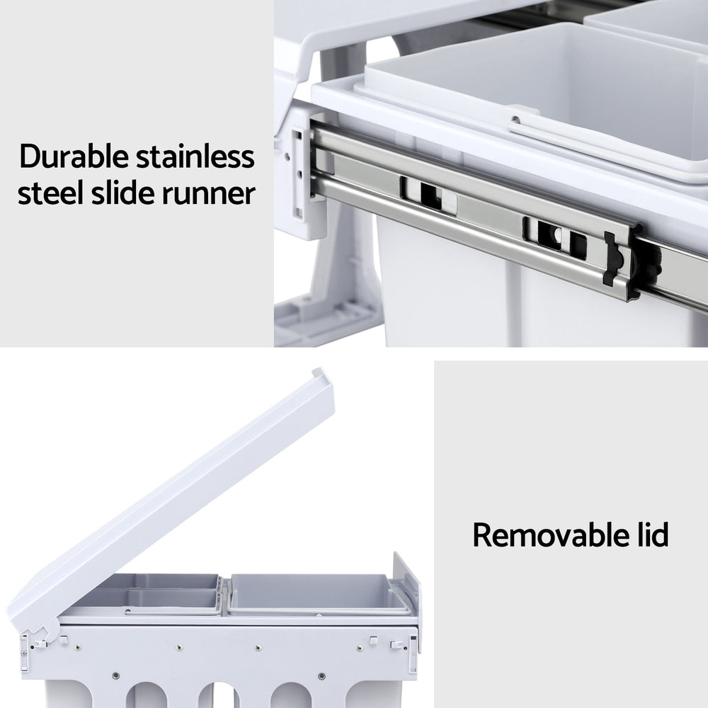 Cefito Pull Out Bin Kitchen Triple Slide Garbage Rubbish Bins Basket White 31L-5