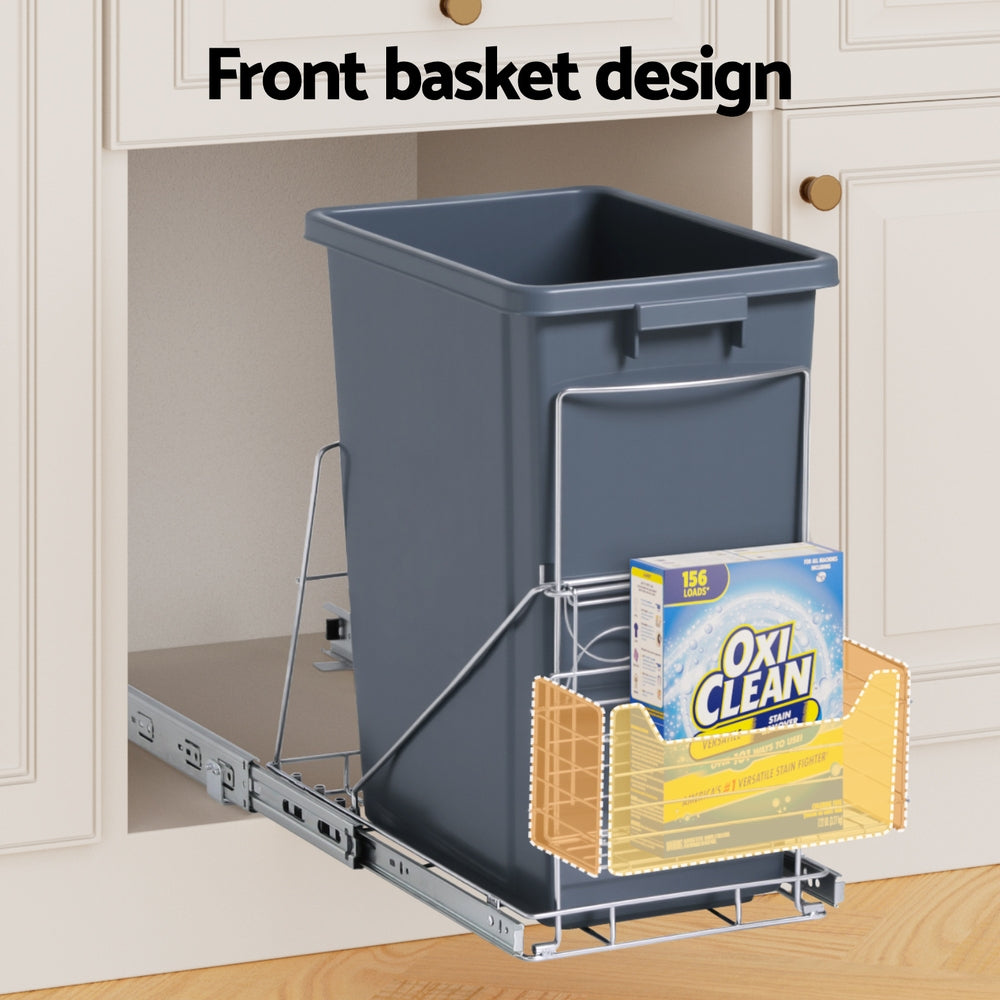 Cefito Pull Out Bin Kitchen Cabinet Slide Garbage Rubbish Bins Basket 40L Grey-4