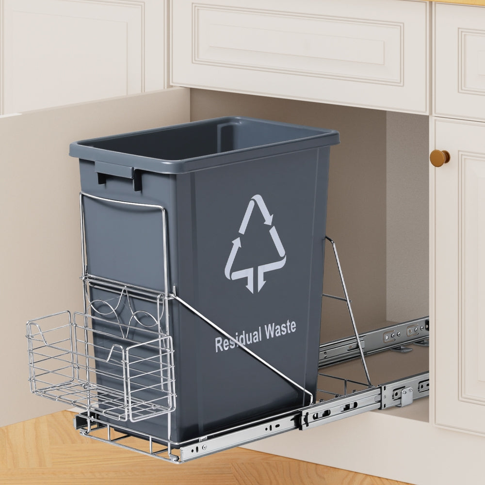 Cefito Pull Out Bin Kitchen Cabinet Slide Garbage Rubbish Bins Basket 40L Grey-6