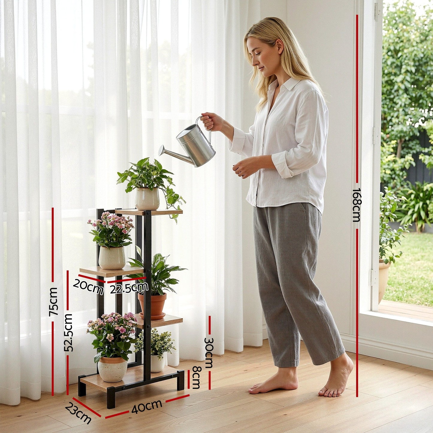 Artiss 4 Tiers Plant Stand Metal Flower Pots Shelf Indoor Outdoor Garden Home-2