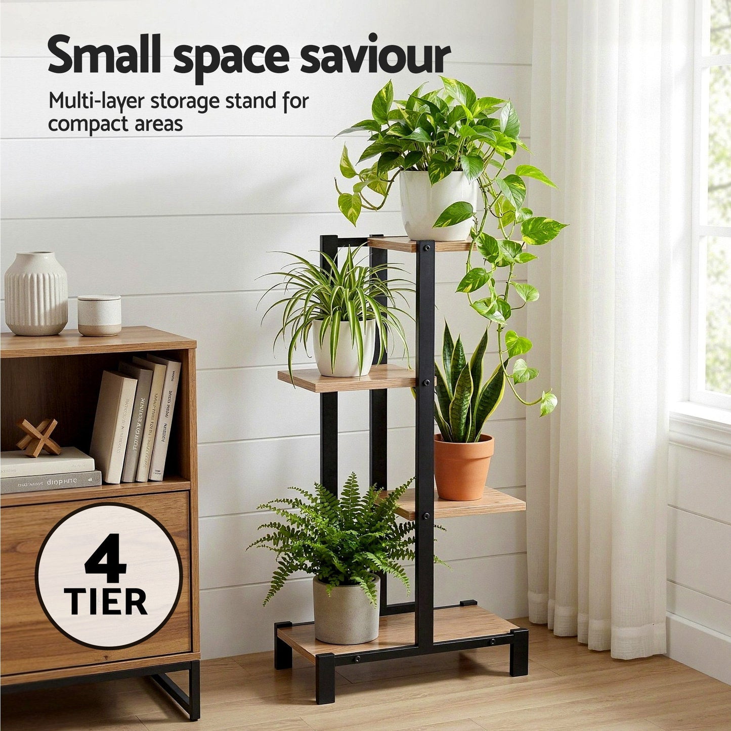 Artiss 4 Tiers Plant Stand Metal Flower Pots Shelf Indoor Outdoor Garden Home-4