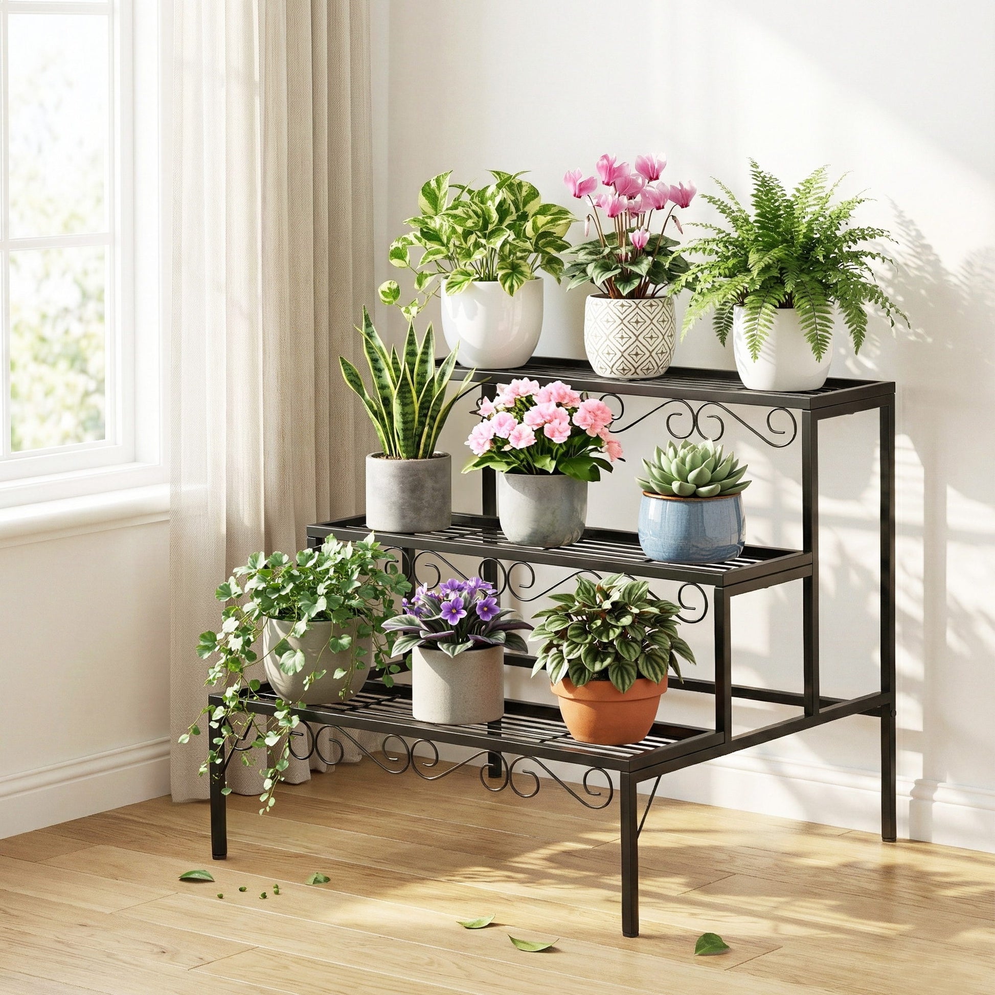 Artiss Plant Stand 3 Tier Metal Corner Plant Shelf Multiple Flower Holder Rack-0