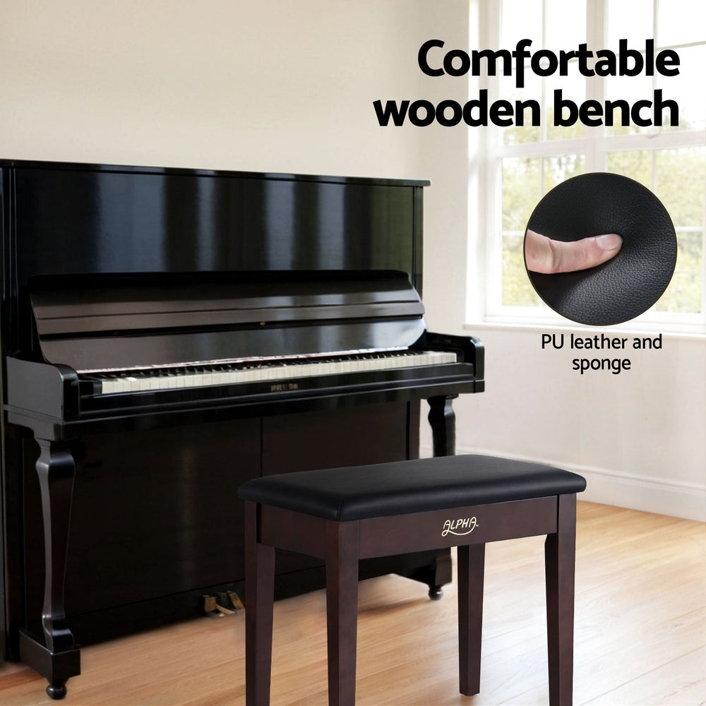 Alpha Piano Bench Stool with Storage Wooden PU Leather-3