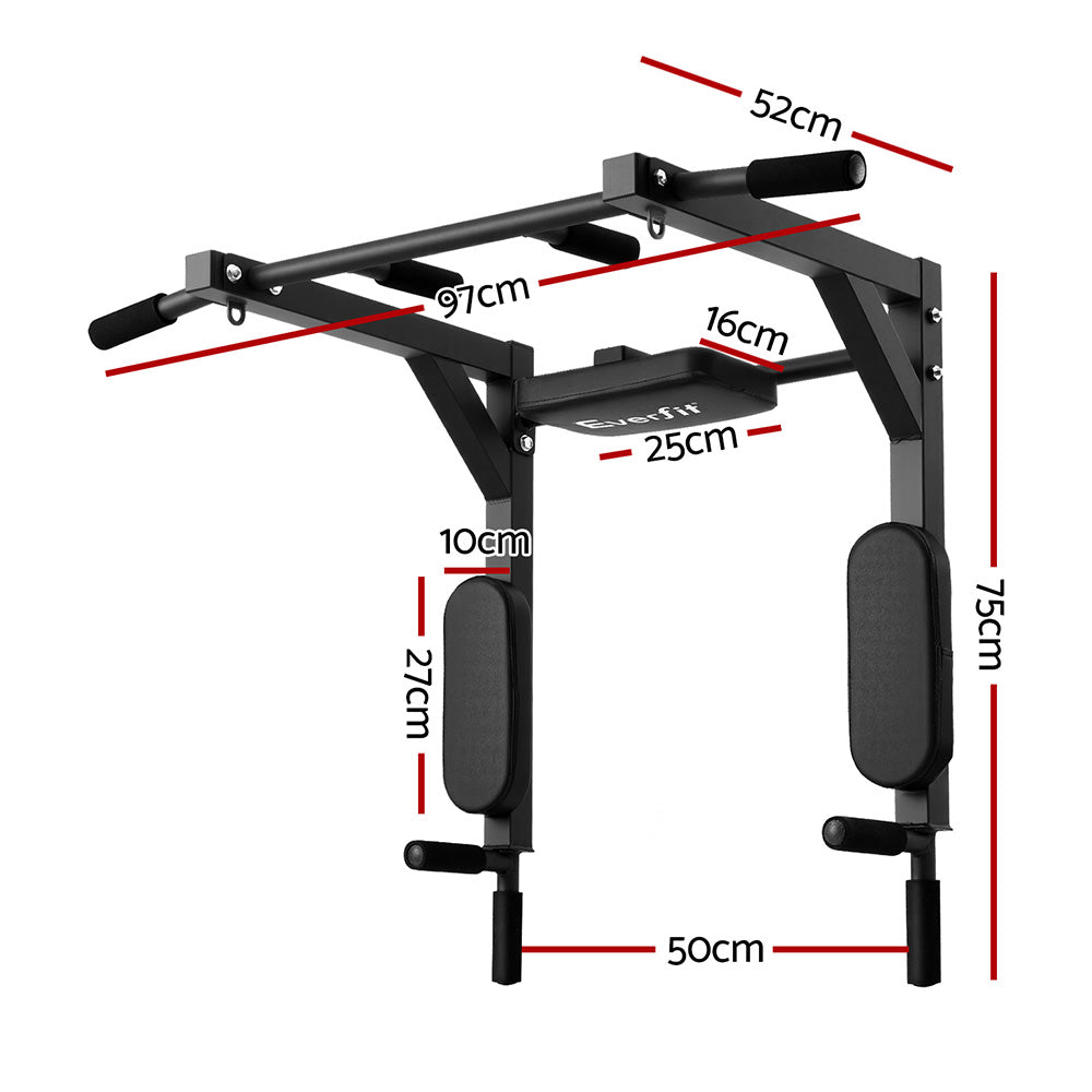 Everfit Pull Up Bar Dip Station Multi Gym 150kg Home Power Station Black Red-1