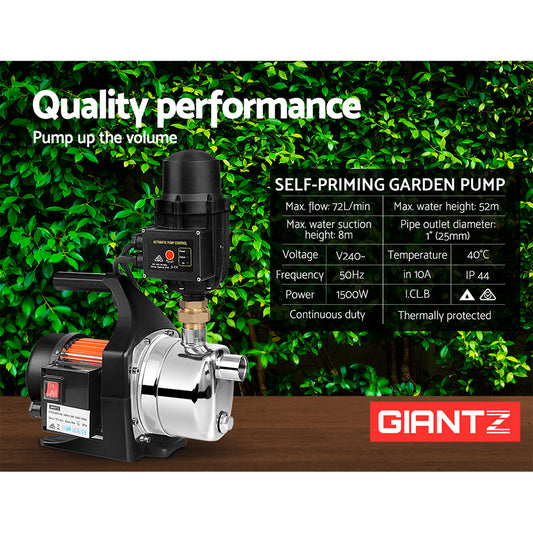Giantz Garden Water Pump 1500W High Pressure Tank Rain Farm Irrigation Black-0