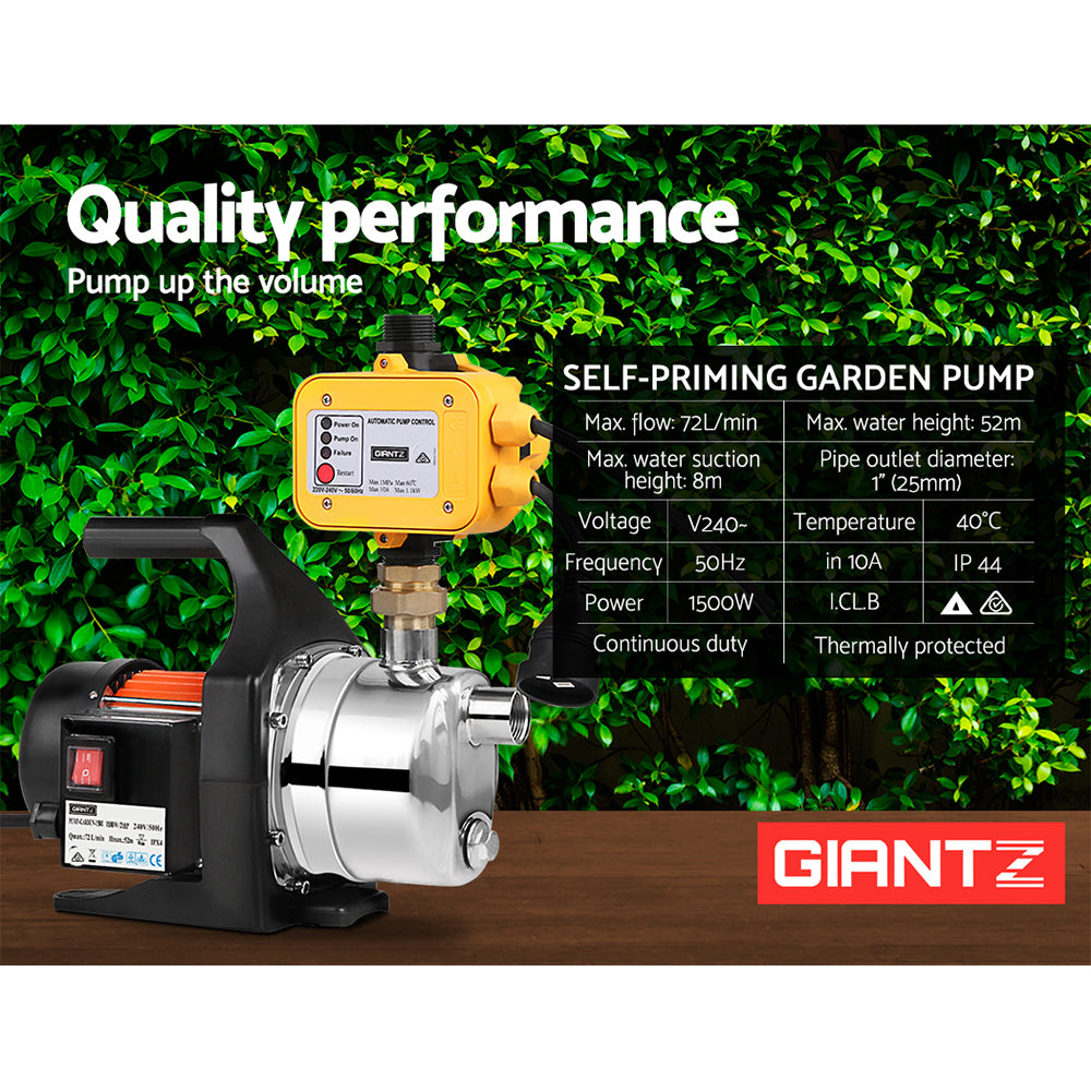 Giantz Garden Water Pump High Pressure 1500W Tank Rain Farm Irrigation House Yellow-5