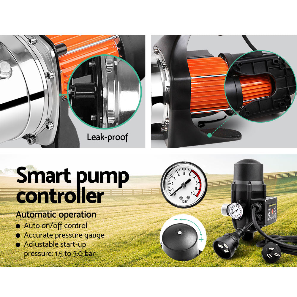 Giantz Garden Water Pump High Pressure 800W Tank Rain Farm Irrigation House Black-6