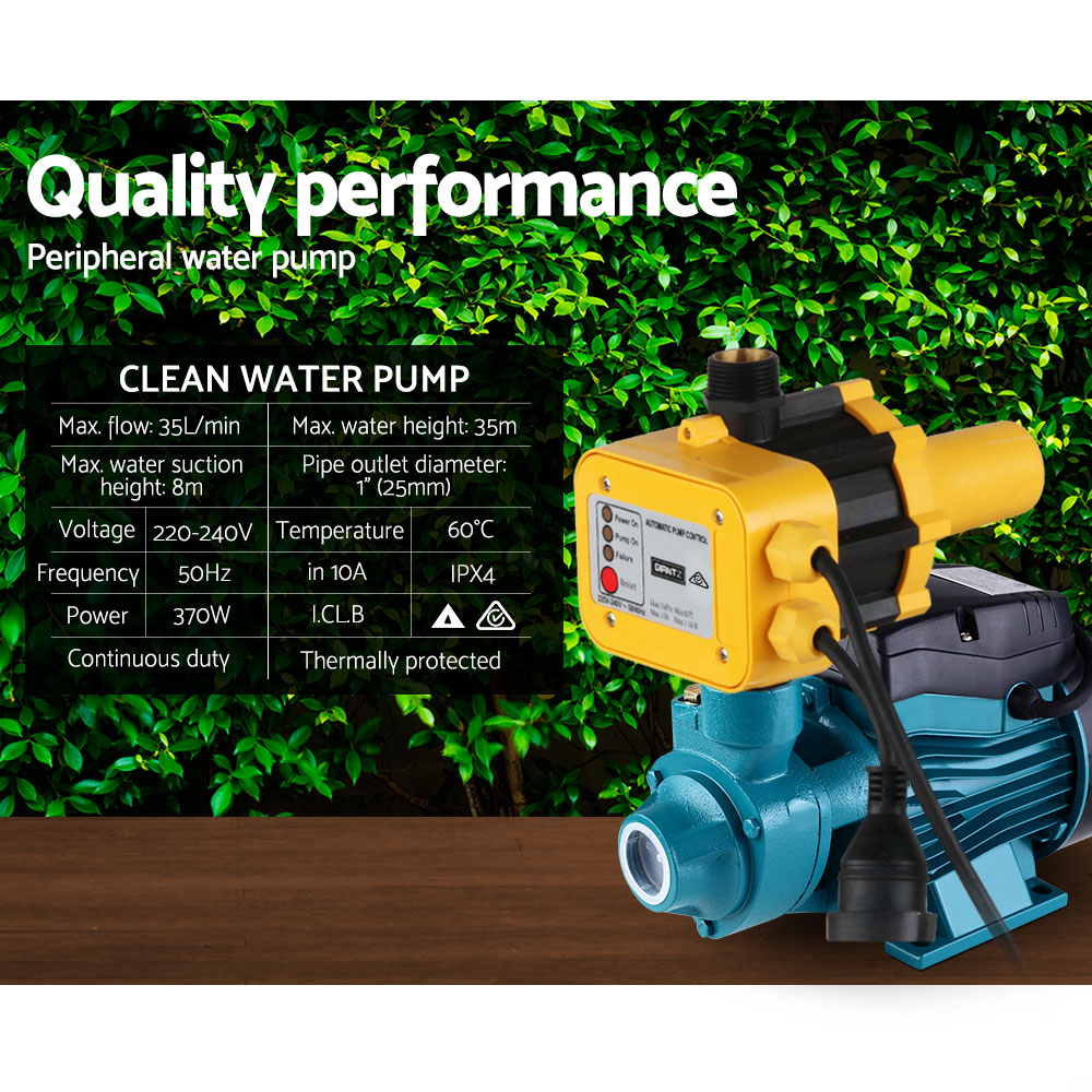 Giantz Peripheral Water Pump Garden Boiler Car Wash Electric Irrigation QB60 Yellow-5