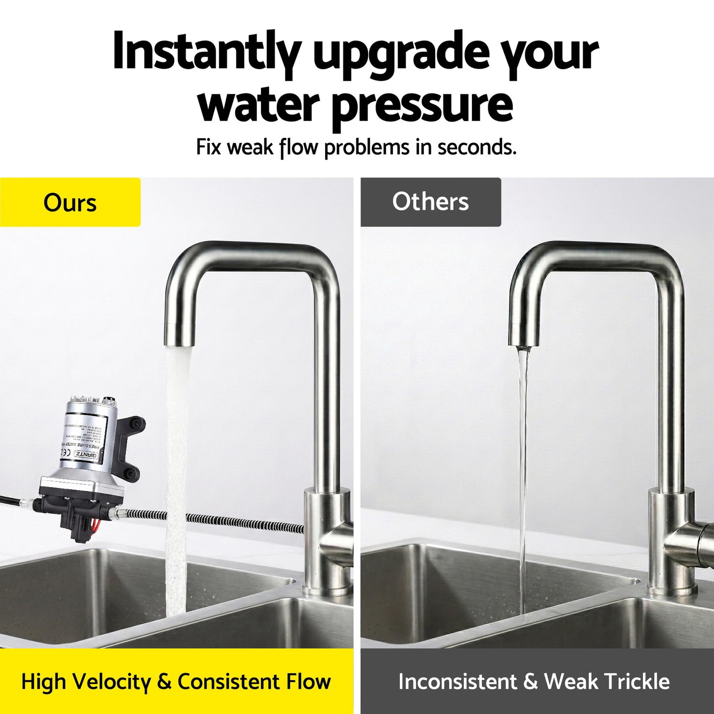 Giantz 12V DC Water Pump, 11.3LPM 55PSI 3 GPM Self-Priming RV Water Pressure Pump with Automatic Pressure Switch, for RV Marine Camping Yacht Garden Fresh Water Diaphragm, 2088-554-144 Replacement-2