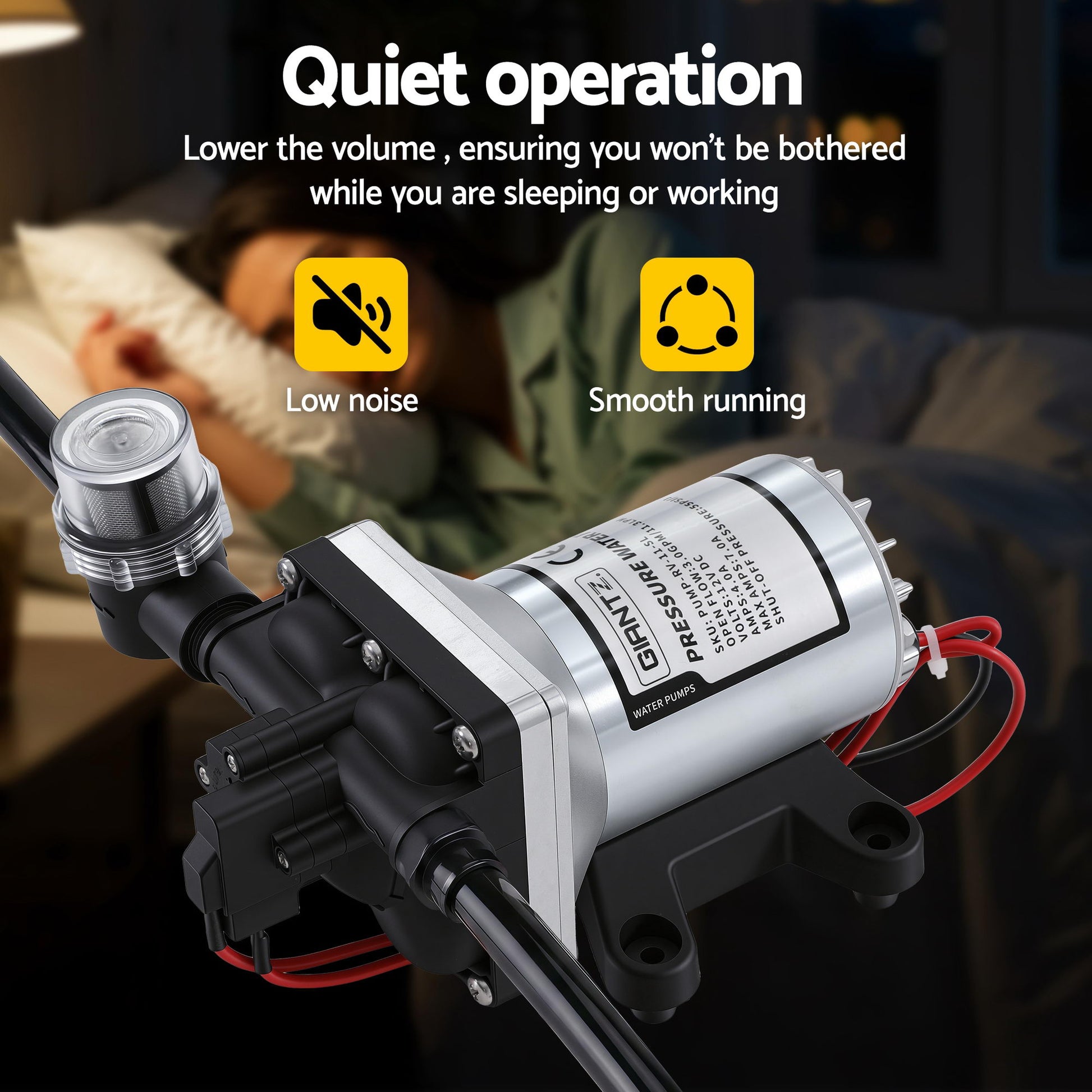 Giantz 12V DC Water Pump, 11.3LPM 55PSI 3 GPM Self-Priming RV Water Pressure Pump with Automatic Pressure Switch, for RV Marine Camping Yacht Garden Fresh Water Diaphragm, 2088-554-144 Replacement-4