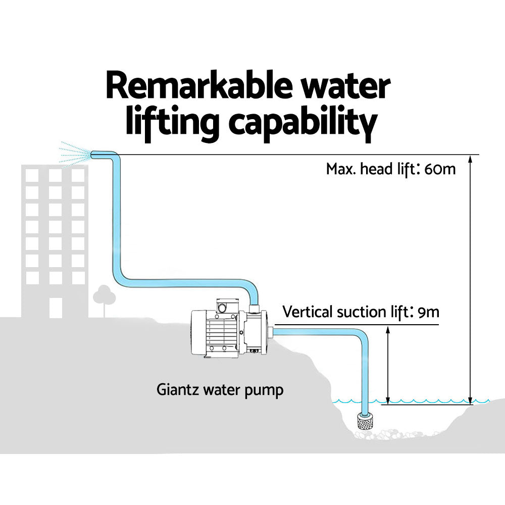 Giantz Garden Water Pump High Pressure 2000W Multi Stage Tank Rain Irrigation Yellow-6