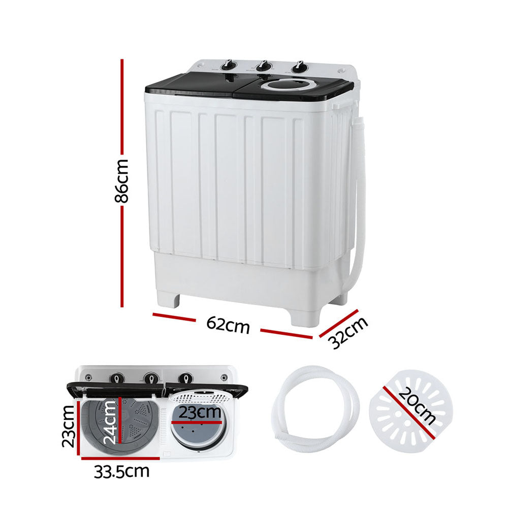 Devanti Portable Washing Machine Twin Tub 7KG White-6