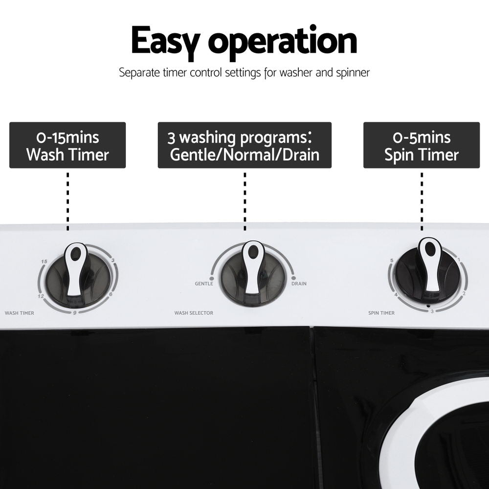 Devanti Portable Washing Machine Twin Tub 7KG White-4