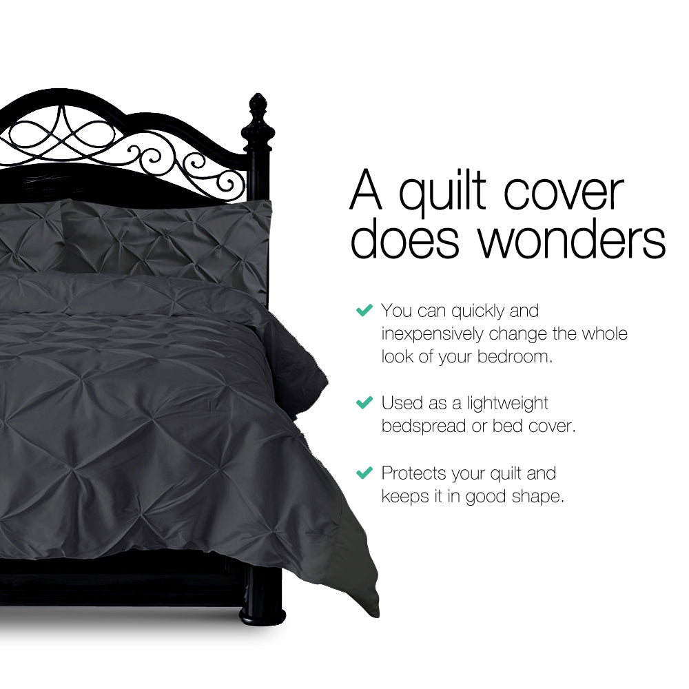 Giselle Bedding Quilt Cover Set Diamond Pinch Black King-2