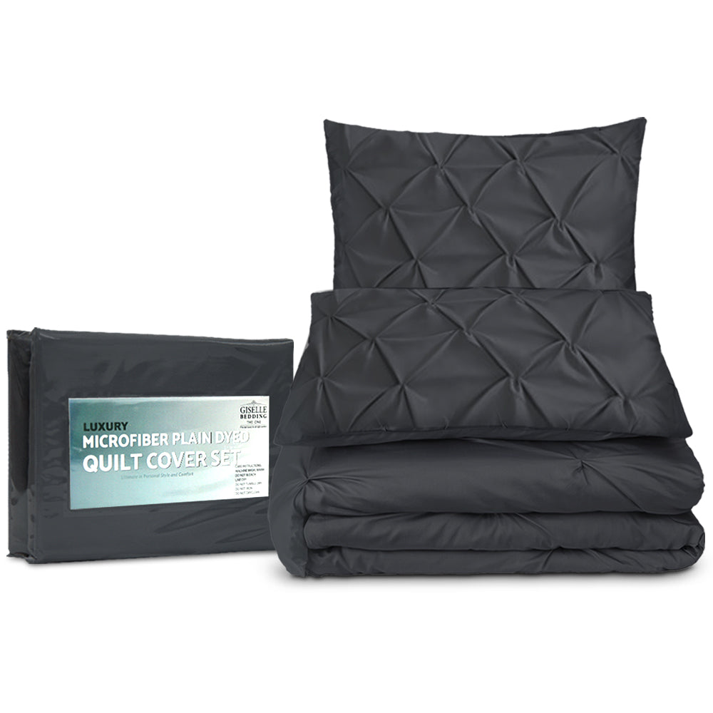 Giselle Bedding Quilt Cover Set Diamond Pinch Black King-4