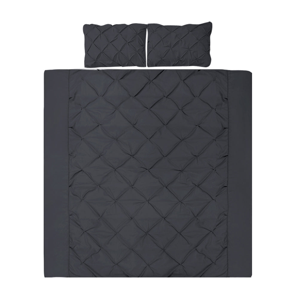 Giselle Bedding Quilt Cover Set Diamond Pinch Black Queen-0