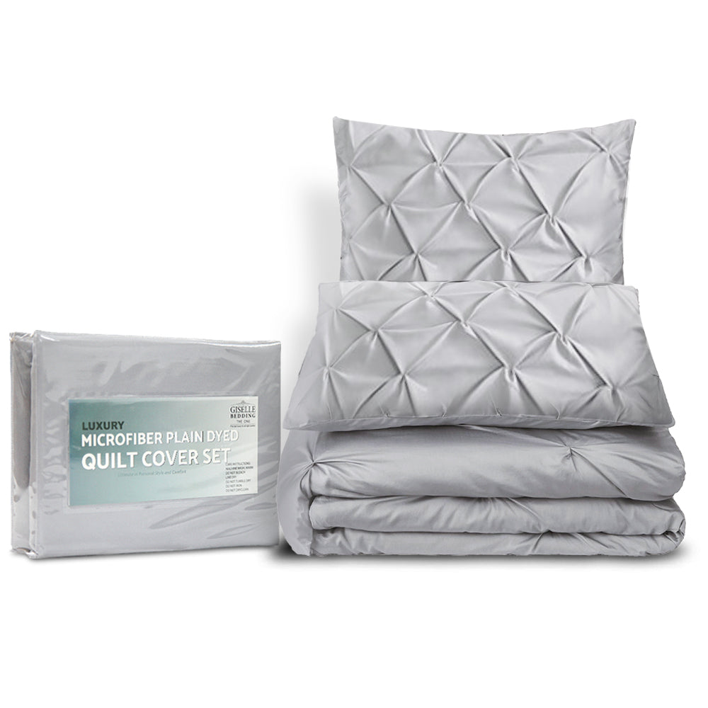 Giselle Bedding Quilt Cover Set Diamond Pinch Grey King-3